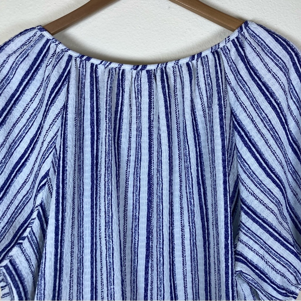 SHOL Los Angeles Blue White Stripe Smocked Peasant Top 3X - Picture 10 of 13